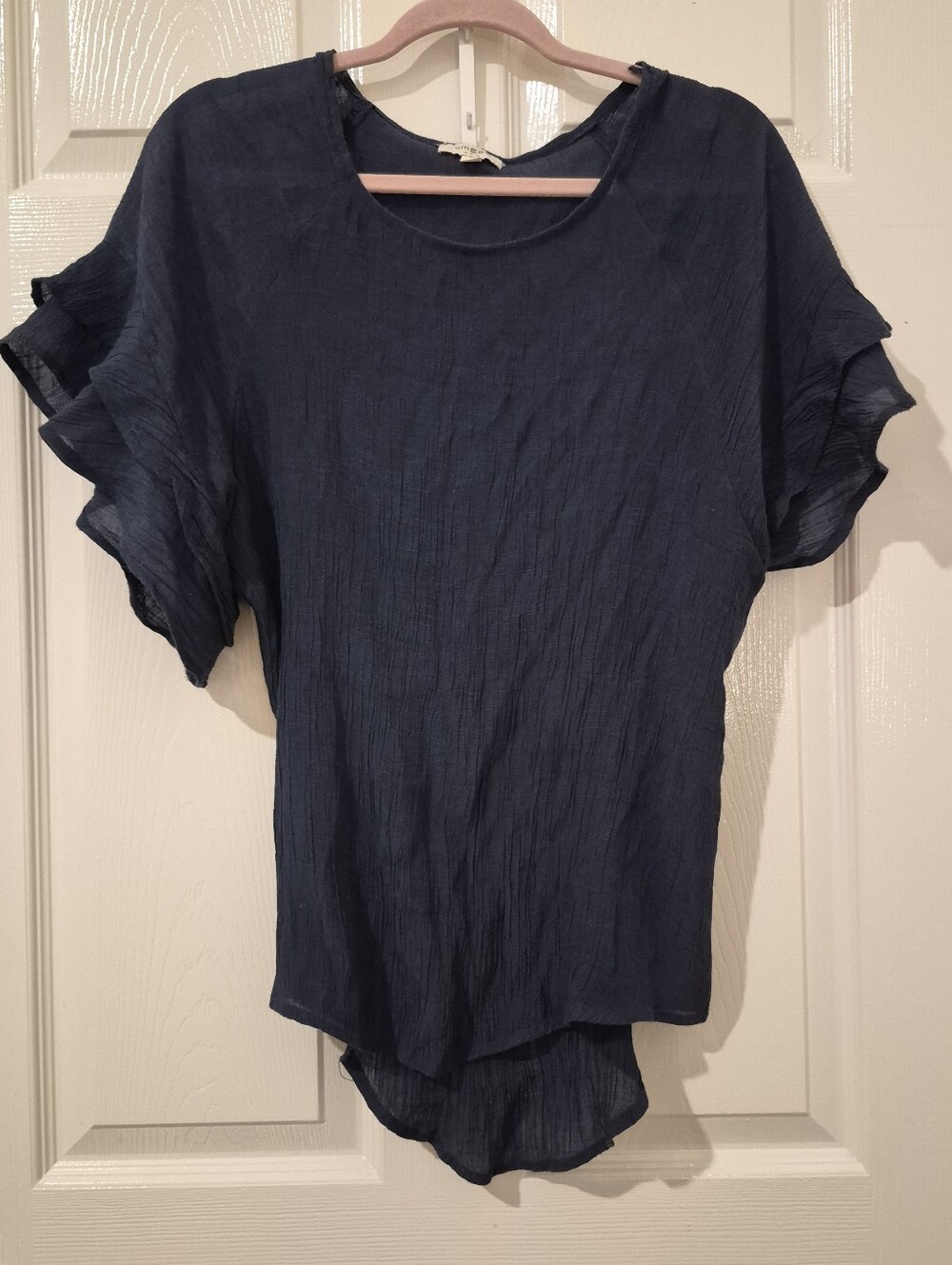 UMGEE | small | Blue Top W/ Ruffled Tiered Short Sleeves
